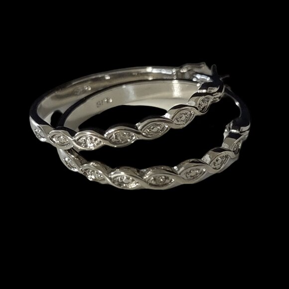 Silver Diamond Twist Hoop Earrings - Picture 1 of 2